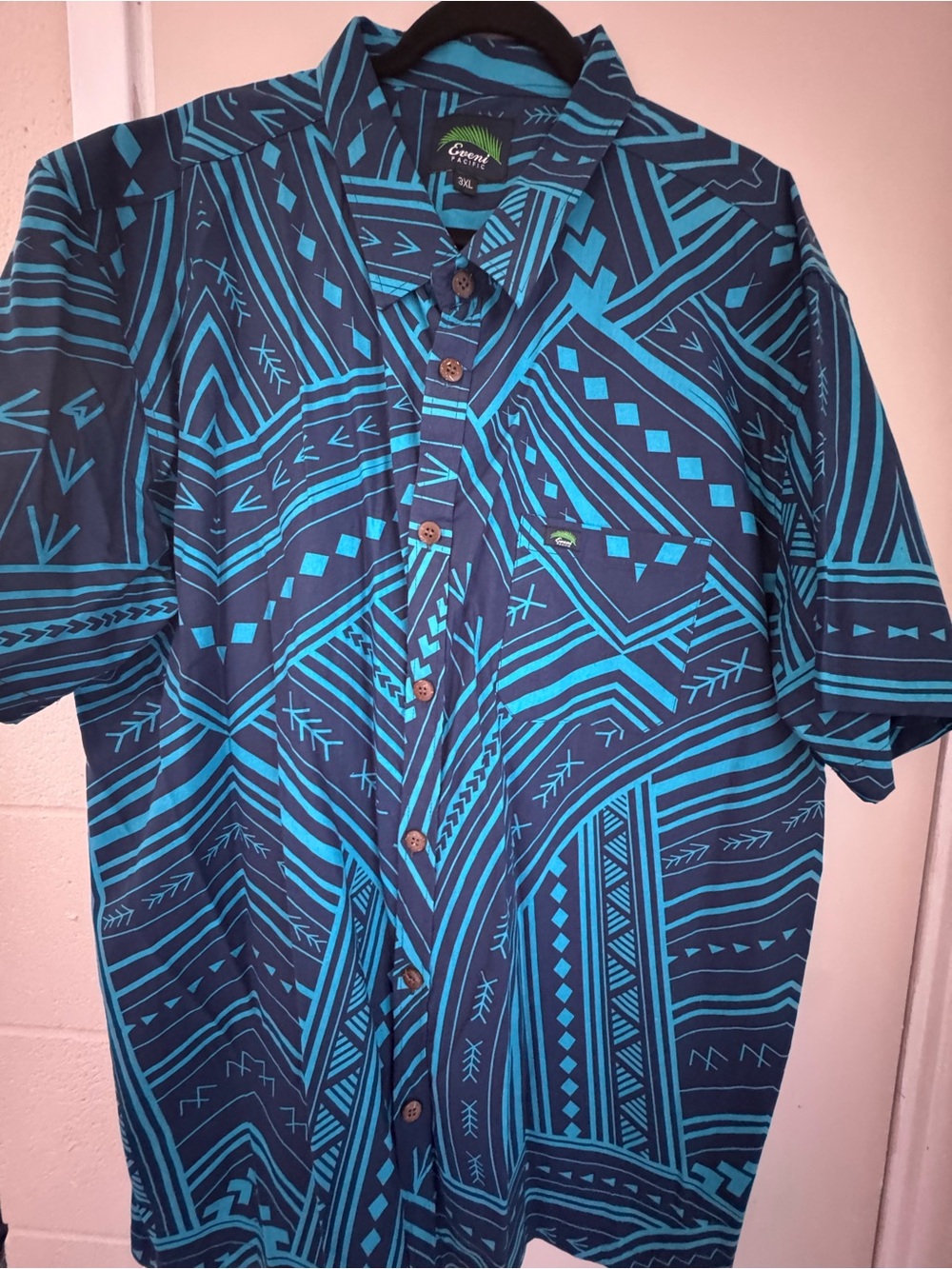 Eveni Aloha Polynesian tribal Print Short-Sleeve Shirt - Blue
